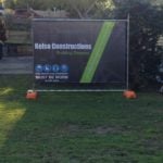 Striking banner mesh insert with construction safety signage